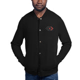 JA'NERIK The Brand BLACK & RED LOGO ONLY Embroidered Champion Bomber Jacket