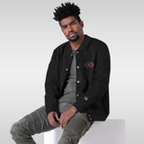 JA'NERIK The Brand BLACK & RED LOGO ONLY Embroidered Champion Bomber Jacket