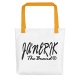JA'NERIK The Brand (Cursive print - colored handles) Tote bag